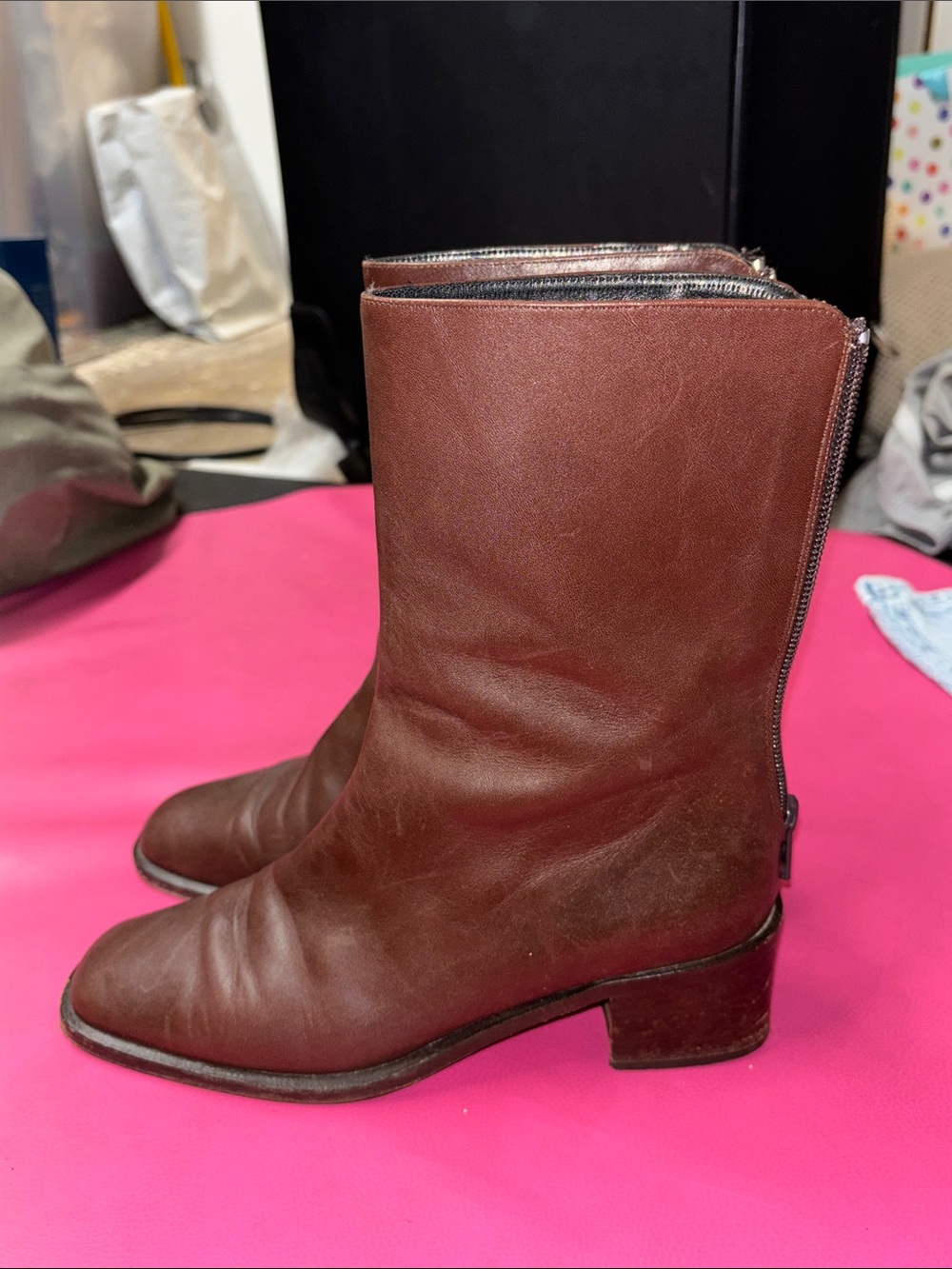 Cole Haan Women's Dark Brown Leather Mid-Calf Zip Boots